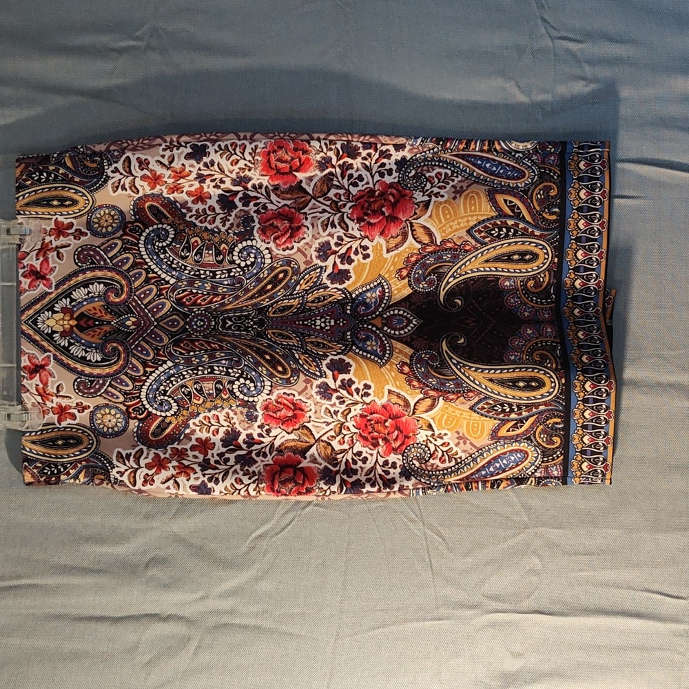 ECI Floral Paisley Midi Skirt in Red, Navy & Gold